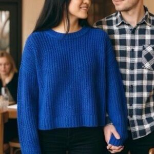NAADAM chunky blue cashmere wool blend sweater S
